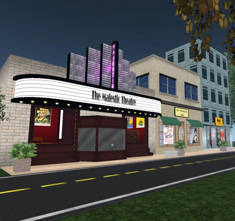 A retro-style theatre on a street of the 1950s simulation.